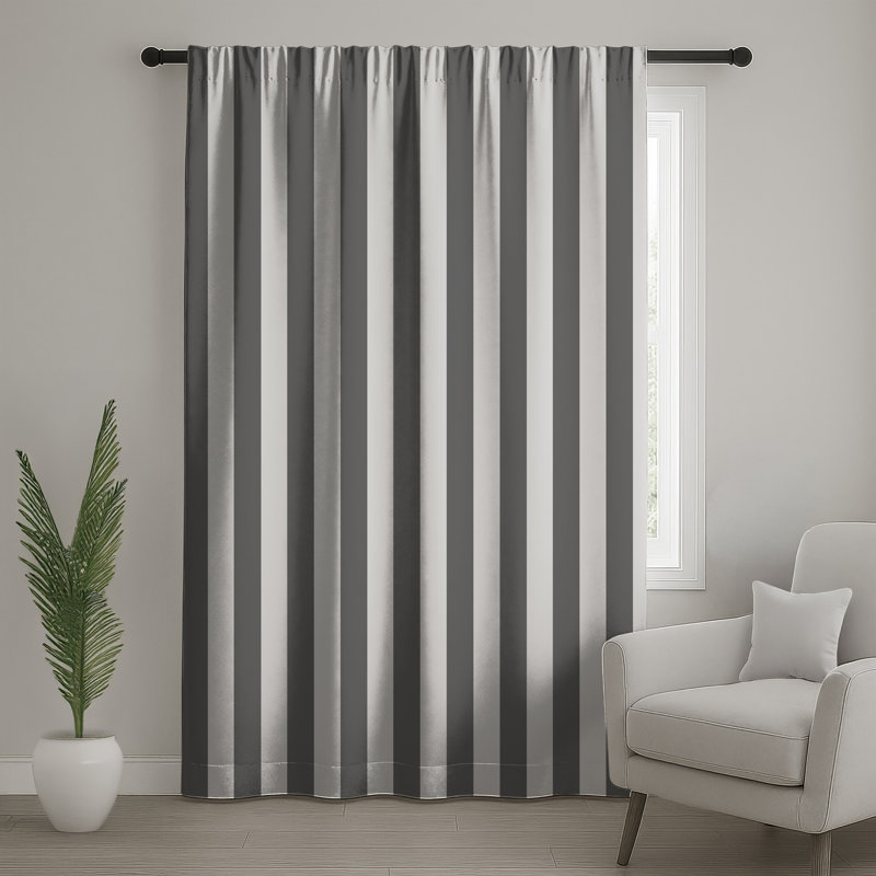 Gray White Striped Window Curtains, Striped Sheer & Blockout Curtains - 1 Panel, 50 po x 92 po - 1 panneau, Transparent