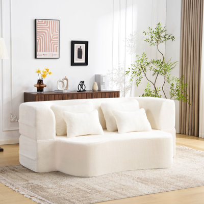 Plancher blanc moderne avec 4 coussins, futon de matelas pliant en mousse à haute densité, pour les invités et les espaces de vie, aucun assemblage requis