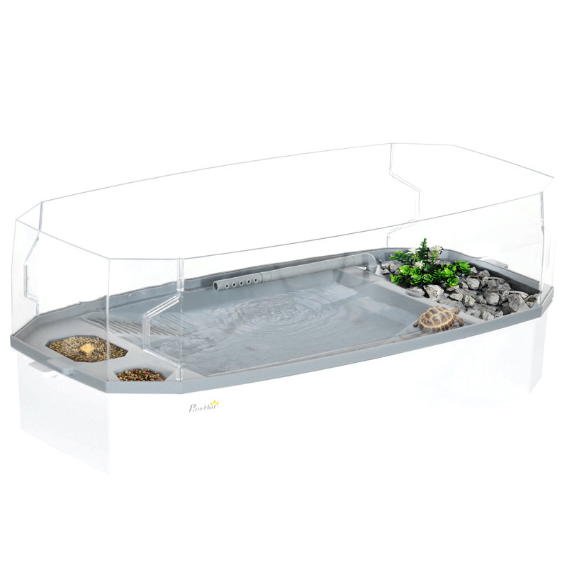 Ensemble de réservoir de tortue, aquarium de tortue avec plateforme de pèlerinage, pompe à eau, conception de couche filtrante, vue complète de l'habitat des reptiles, eau facile à nettoyer et à changer, zone multifonctionnelle