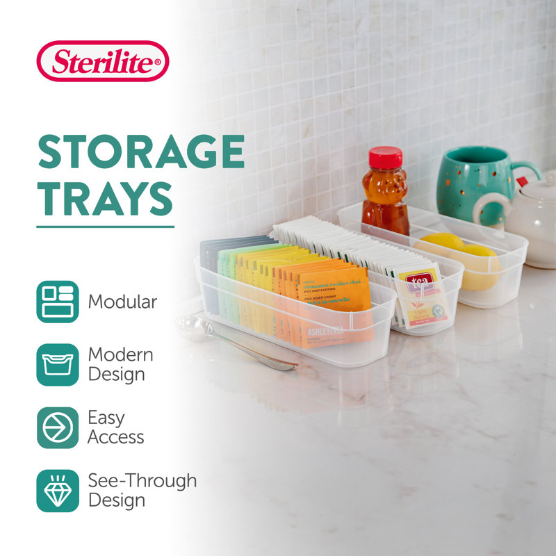 Sterilite Narrow Storage Trays for Desktop & Drawer Organizing, Clear