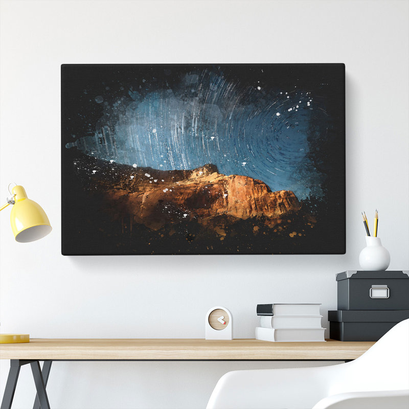 Stars Above The Mountains Paint Splash - Wrapped Canvas Print, 50cm H x 76cm W x 3cm D