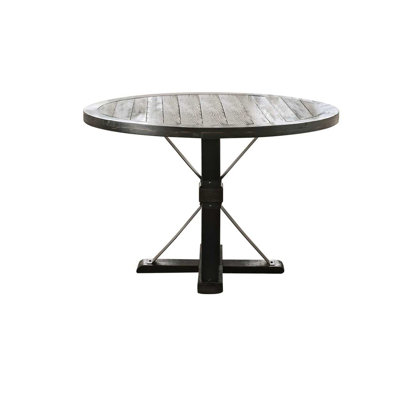 48.4"W Rustic Round Table, Antique Black/Ivory