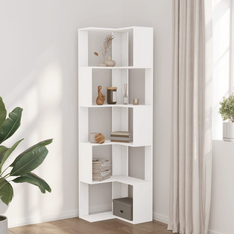 50cm W Corner Bookcase, (5 Shelves) 179cm H x 50cm W x 50cm D, White