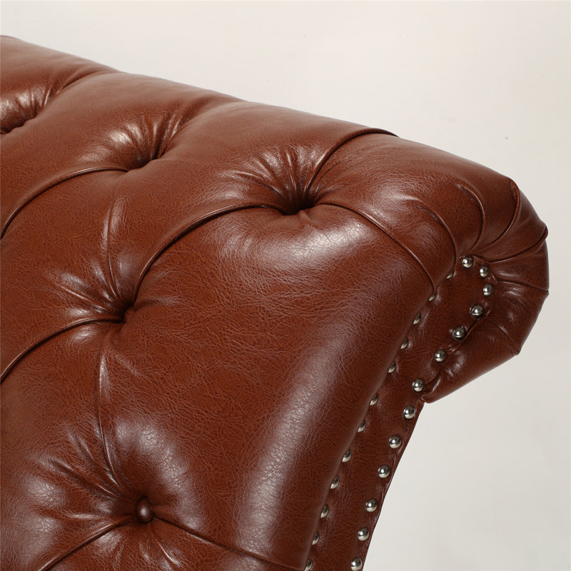 Chaise longue capitonnée en similicuir sans accoudoirs, Similicuir brun clair