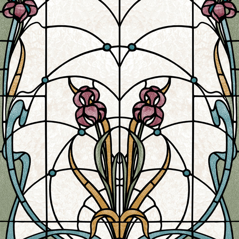 Papier peint floral avec vitrail rouge, Rouge