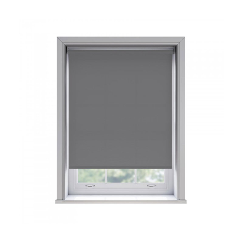No Drill Thermal Blackout Roller Blind, Grey, 160cm W x 165cm L