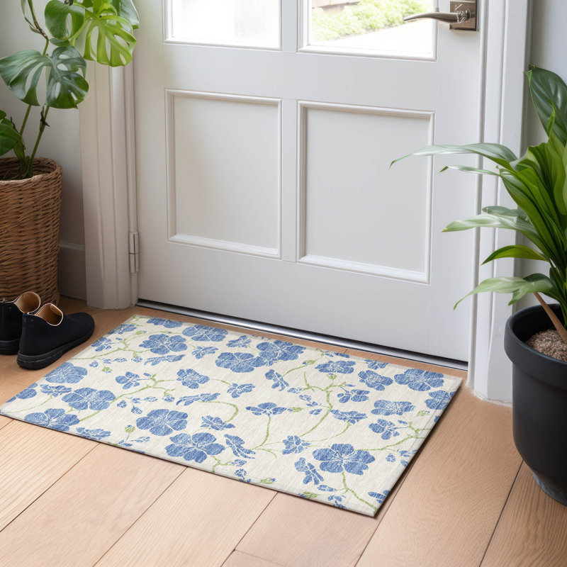 Linen Floral Machine Washable Rectangular Rug 1'8" x 2'6"