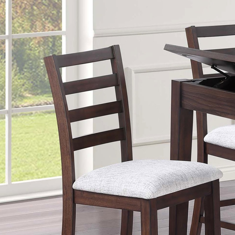 Chaises à hauteur de comptoir de 2 pièces avec structure de dossier, dégradé de couleur noyer et siège rembourré pour les environnements de salle à manger transitionnels
