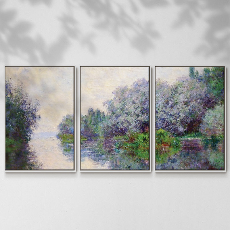 La seine près de Giverny 02, 1885 3 pièces, H 36 po x l 75 po x P 2 po, Blanc