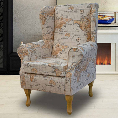 World Map Wingback Armchair