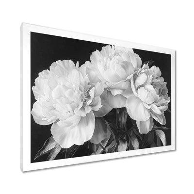 Pivoines en blanc et noir - impression sur toile encadrée de pivoines