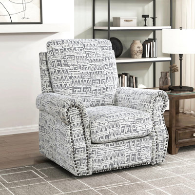 Chaise d'appoint moderne pivotante avec garniture cloutée, motif jacquard en tissu gris et blanc, motif en contreplaqué durable, 1 pièce
