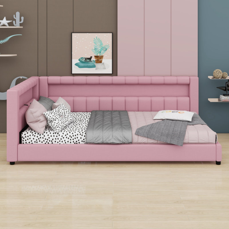 Stylish Upholstered Platform Bed with LED Lights and Convenient USB Charging, Full XL, Pink