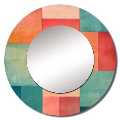 Coral Cubes Melody Shapes II - Abstract Shapes Round Mirror Wall Decor