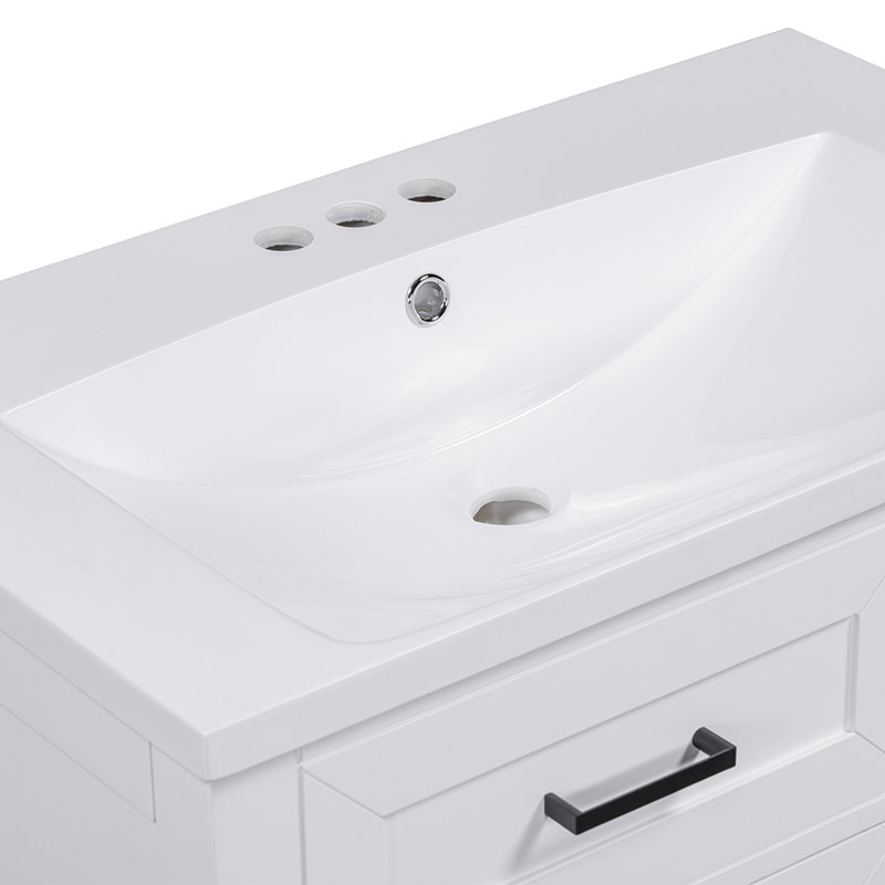 Armoire de salle de bain blanche avec tiroirs, Blanc, Noir