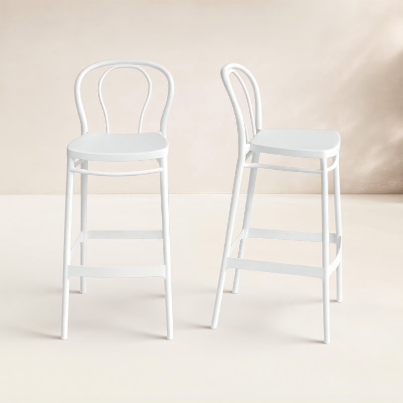 Tabouret de bar à dossier plein 41,7 po Farrah, Blanc, Tabouret de comptoir (siège d'une hauteur de 25,6