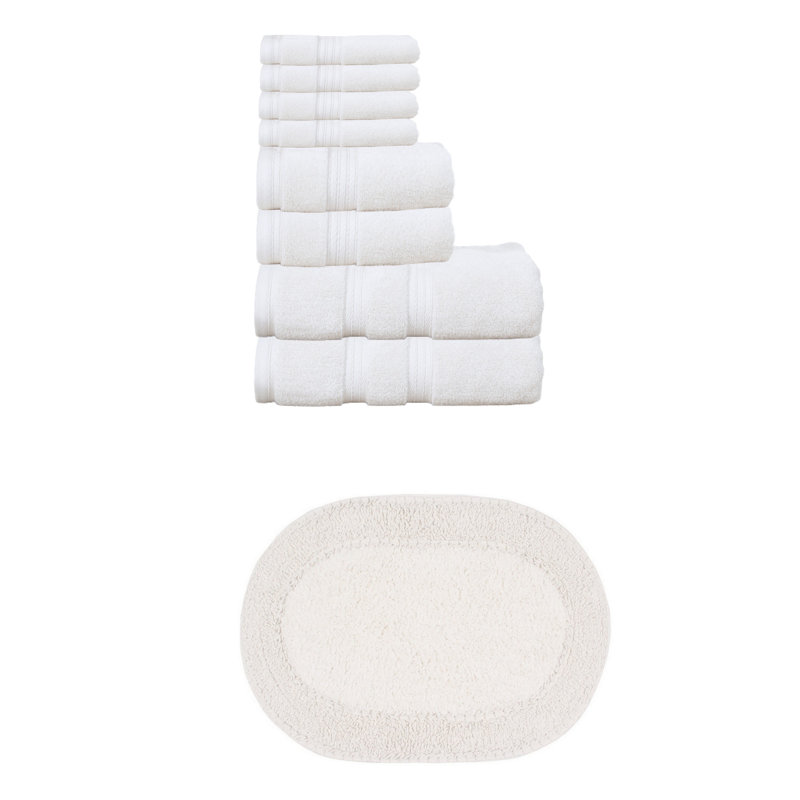 Serviette de bain 100% coton et tapis de bain 17 x 24 po Brunk Collection, Ensemble 3 serviettes de bain, Gris foncé