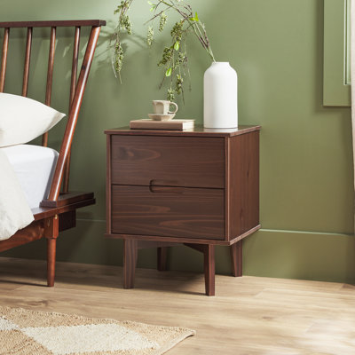 Solid Wood Groove Handle 2-Drawer Nightstand