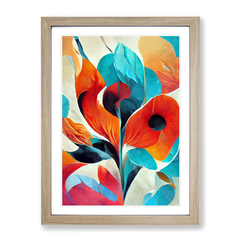 XV1022-270X Abstract Floral Modern No.4 - Single Picture Frame Painting, Oak, 64cm H x 46cm W x 2cm D