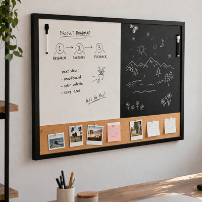24 x 36 3-in-1 Wooden Framed Combo Board Kit – Cork, Magnetic Chalk & Dry Erase
