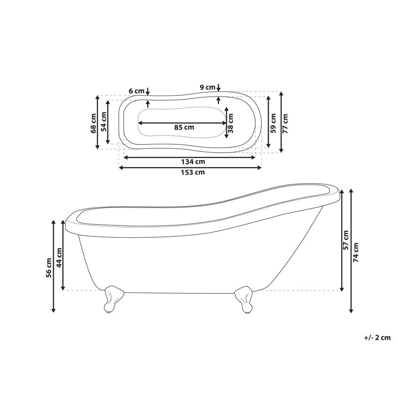 Holtzclaw x Freestanding Soaking Acrylic Bathtub, 78cm H x 153cm W x 77cm D, Black/Silver