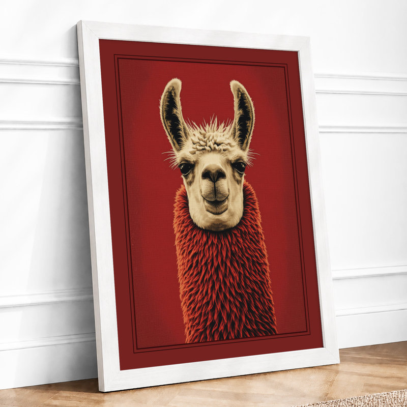 Llama Portrait Modern - Framed Print, A1 - 84.1 x 59.4 cm, White