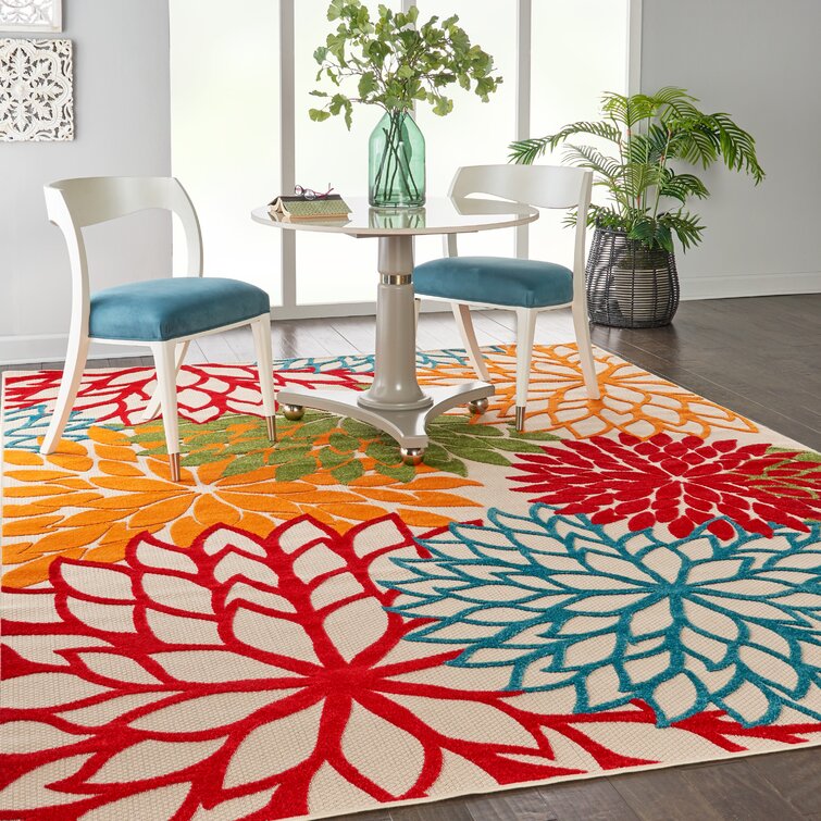 Miraloma Floral Green/Red/Orange Indoor / Outdoor Area Rug Andover Mills Rug Size: Rectangle 7'10 x 10'6