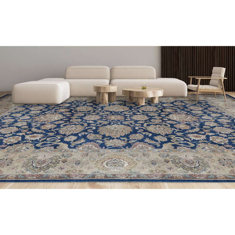 Hand-Knotted High-Quality Blue and Gold Area Rug