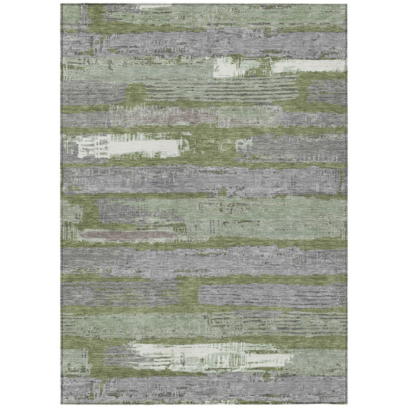 Tapis extérieur lavable rayé vert olive et ivoire 3 pi x 5 pi
