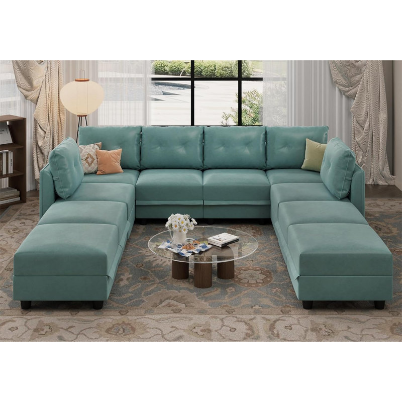 Ensemble de salon modulaire à 3 bras courbés avec rangement Zendajas, Mélange de polyester vert sarcelle