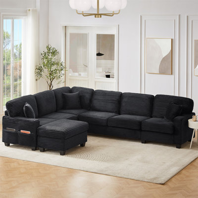 Canapé modulaire en forme de U Canapé modulaire rembourré en L de 125,2 po avec repose-pieds mobile et poches de rangement latérales pour le salon, noir