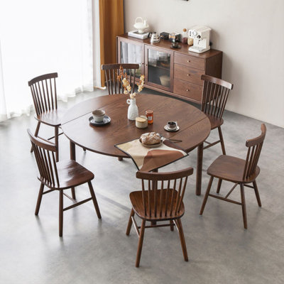 4 - Person Nut-Brown Round Solid Wood Dining Table Set