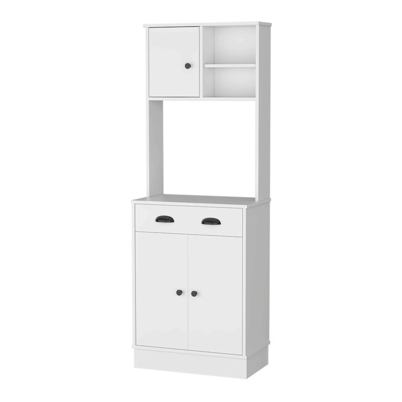 Armoire de cuisine à micro-ondes avec 3 portes, poignées et tiroir Powell, Blanc