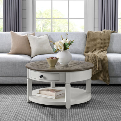 Table basse ronde avec tiroir et roulettes