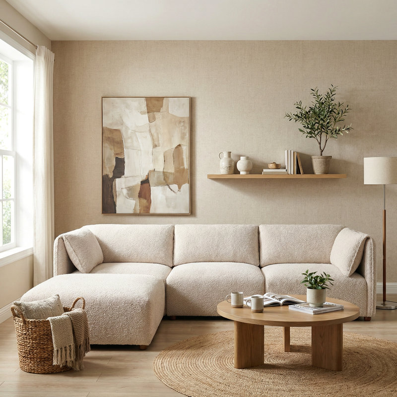 96 po Ensemble de canapé modulaire en L 4 pièces avec canapé-lit et canapé-lit 4 pièces, Bouquet de sésame