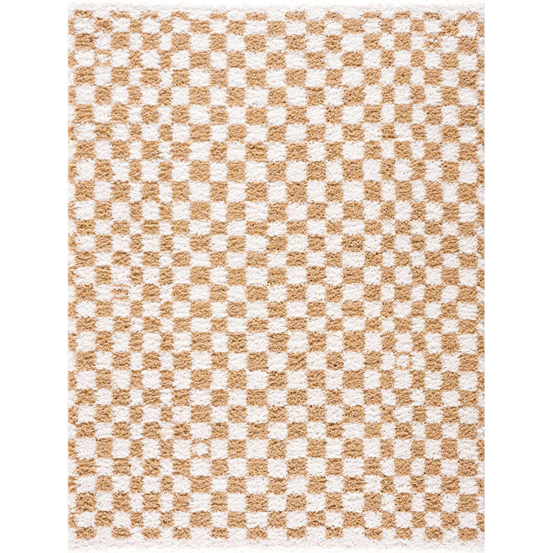Tapis jaune à carreaux Viesville, Rectangle 8 pi 10 po x 12 pi