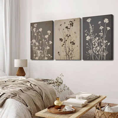 3 pièces Moody floral toile Art mural rétro fleur affiche impression fleur sauvage foncé peinture ferme photo botanique décoration murale pour le salon chambre bureau 12 x 16 po encadré