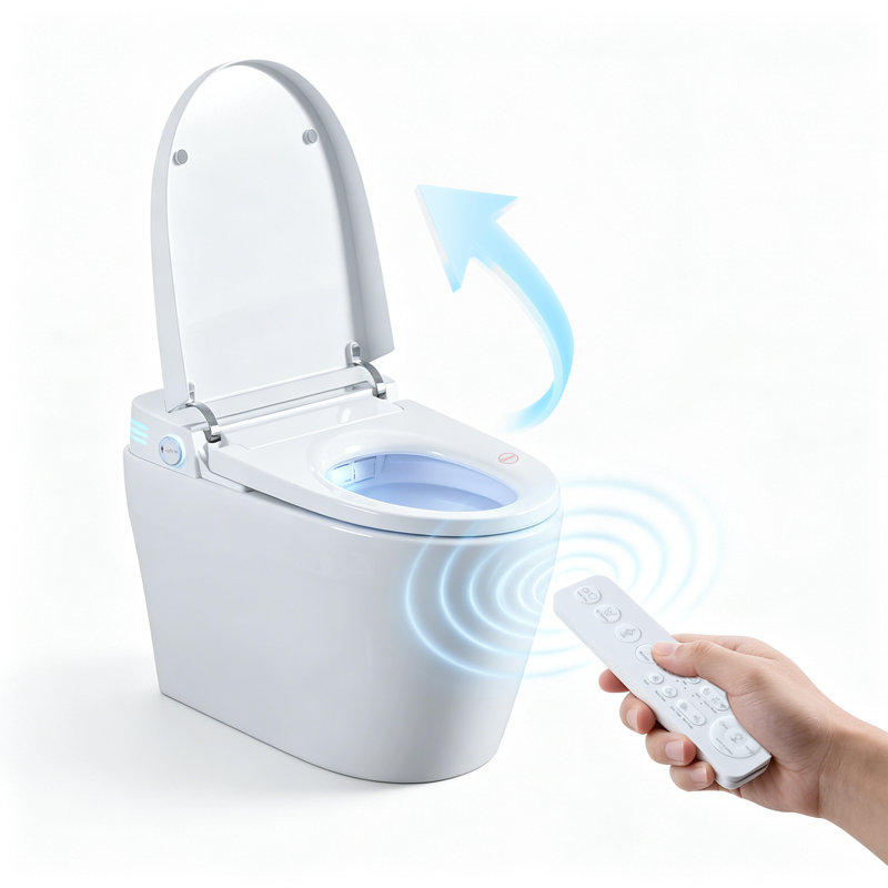 Toilette intelligente une pièce avec bidet intégré et réservoir caché, chasse d'eau automatique, siège chauffant, lavage à l'eau chaude, sécheuse, veilleuse et télécommande