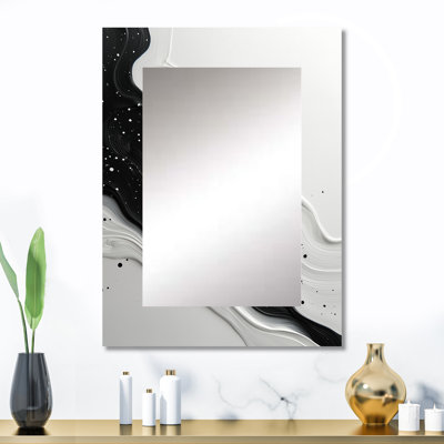 Vague noire et blanche, rythme rythmique II - grand miroir mural, miroir mural décoratif moderne, impression sur métal