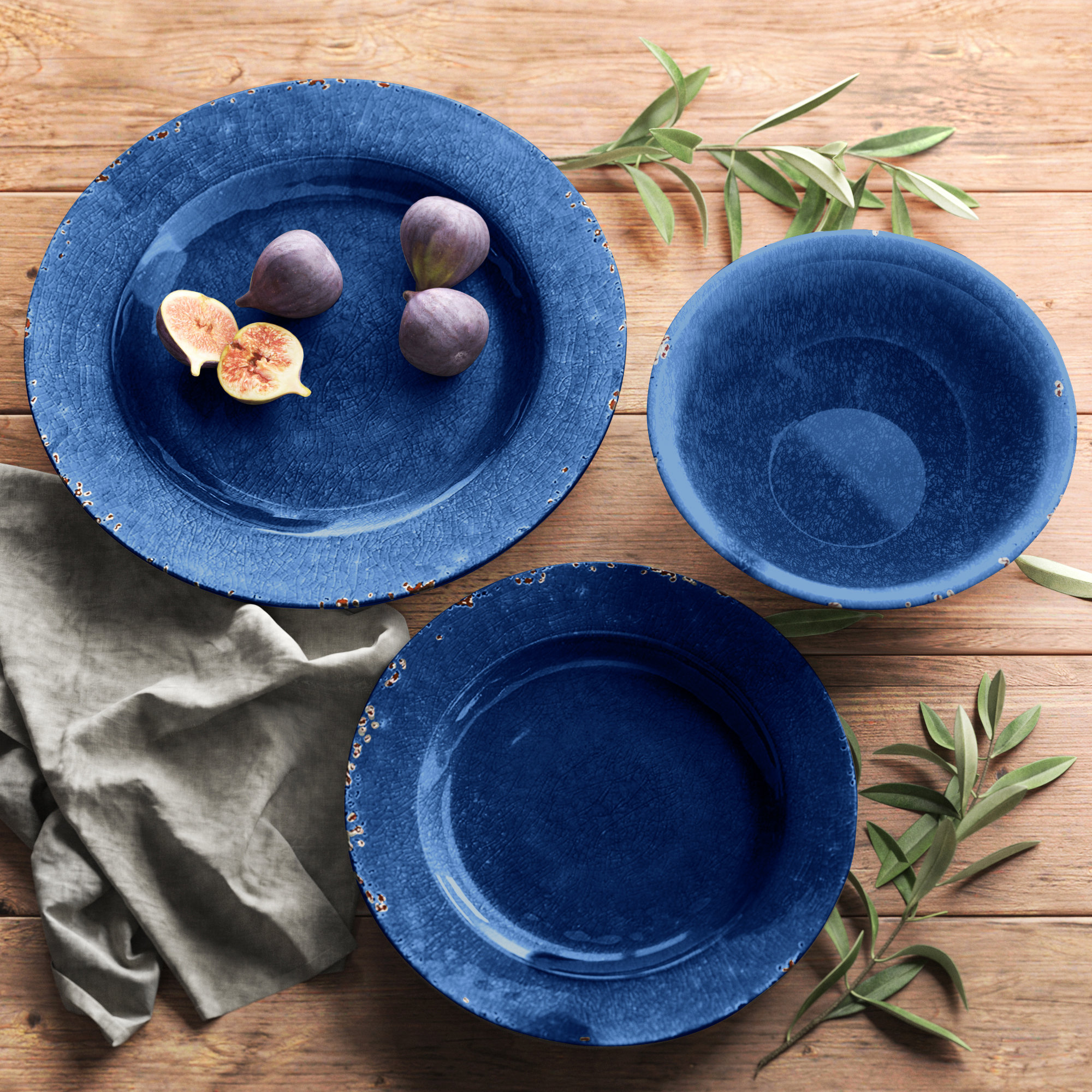 Kristoff Handmade Melamine Dinnerware Set, Blue