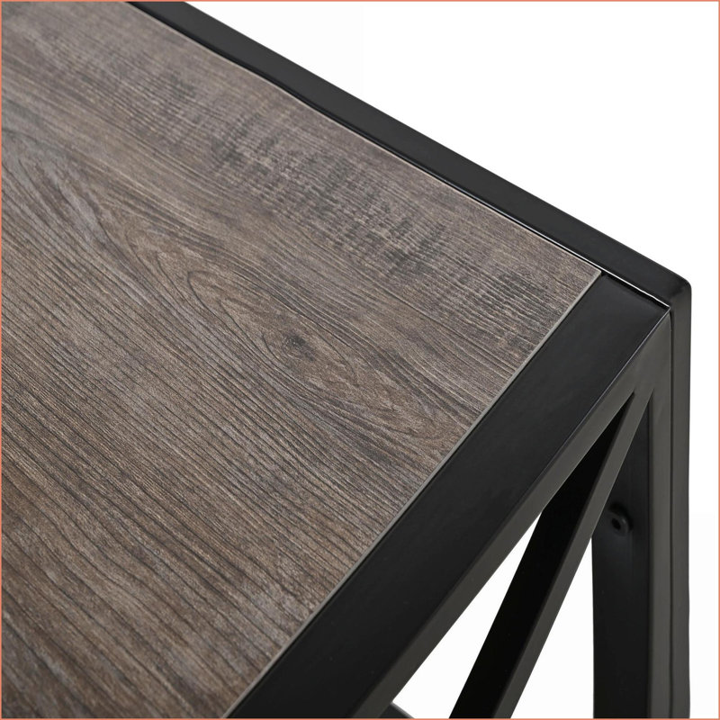 Verre trempé industriel Table basse rustique en grain de bois pour le salon, facile à nettoyer et amp; Structure stable