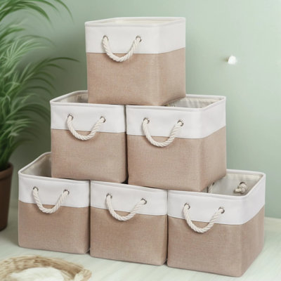 Cubes de rangement 11 x 11 pouces, grand bac de rangement en tissu pliable avec cordes, 6 bacs de rangement pliables pour la maison, le bureau, le placard, les vêtements et les jouets