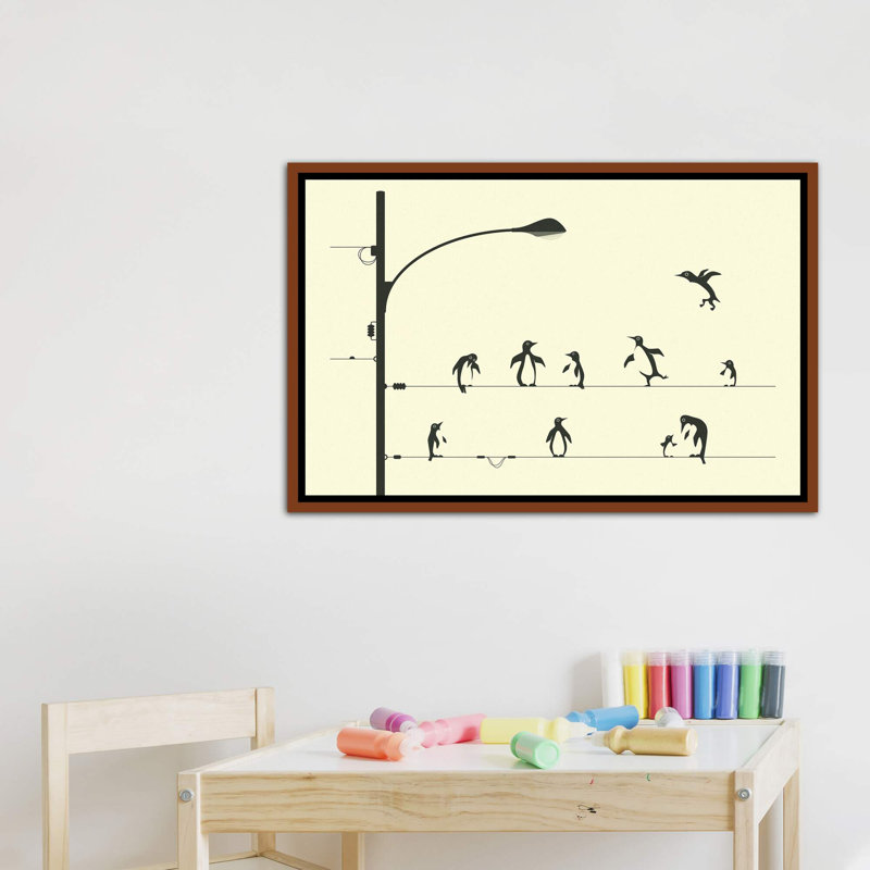 «Penguins on a Wire», art encadré, H 40 po x l 60 po x P 1,5 po, Classic Wood Framed Canvas