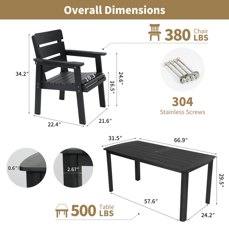 Table de patio 67 po toutes saisons avec trou pour parasol (1 table), Noir