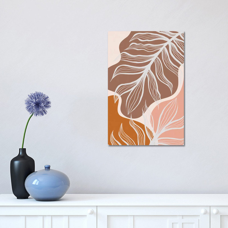 Organic Shapes & Palm Leaves 1 Piece Wall Art on Canvas, 45.72cm H x 30.48cm W x 1.91cm D, Wrapped Canvas