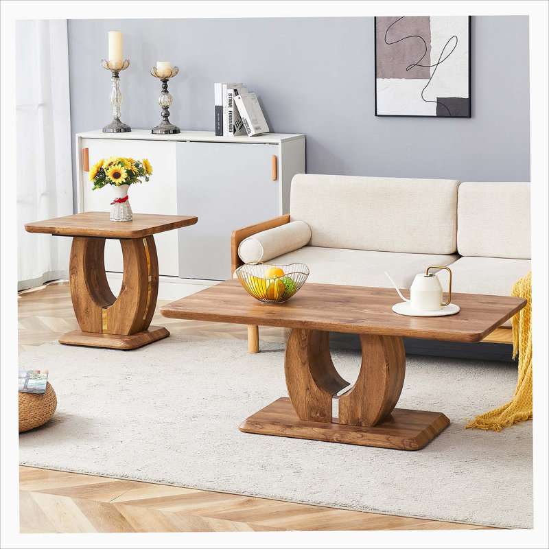 Modern Minimalist Wood-Tone MDF Coffee Table Set (Square + Rectangular)Wood colour