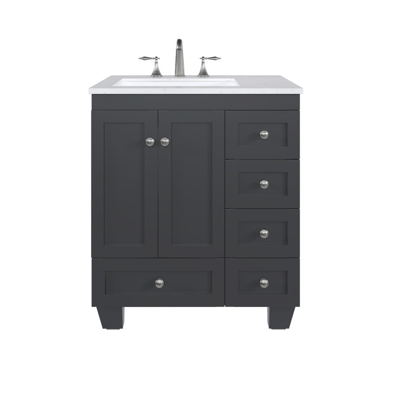 Meuble-lavabo en porcelaine l 28 po x P 22 po Yena, Quartz - blanc de Carrare, Espresso