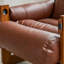 Mid-Century Modern Leather Lounge Chair, Retro Faux Leather Armchair with Solid Wood Frame, Ergonomic Sling Accent Chair for Living Room, Bedroom & Office, Brown, 95cm