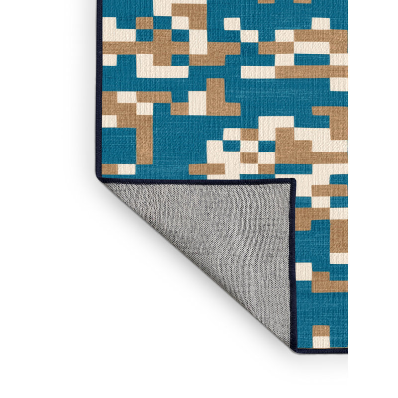 Washable Beach Pixels Coastal Area Rug, Square 7'