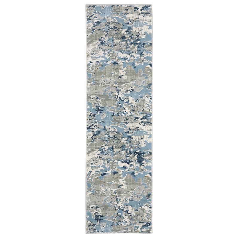 Abstract Machine Made Area Rug in Gray/Blue, Runner 2'3" x 7'6"